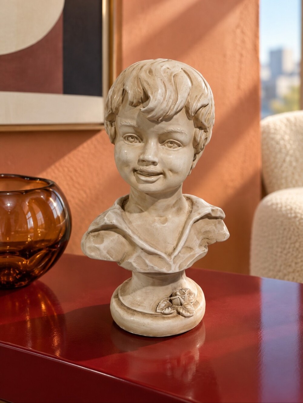 1974 Girotti Sculptured Art Boy Bust #5745 Canadian Chalkware Sculpture